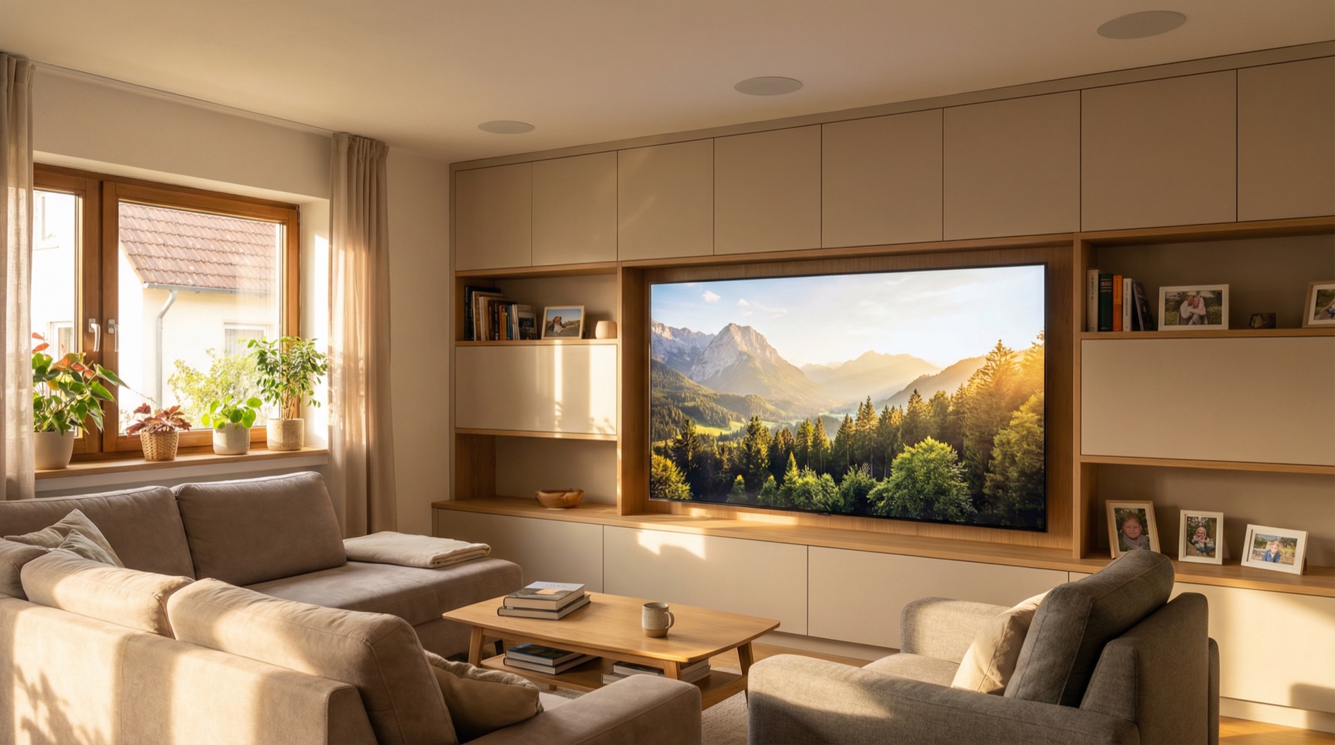 Hochwertiges Wohnzimmer mit integrierter Technik